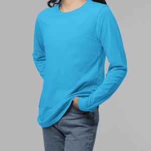 Feminina Lisa Manga Longa(Azul) 100% Algodão